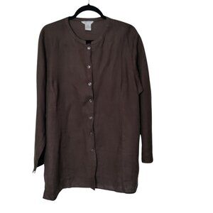 Gillian‎ Grey Button Front 100% Linen Tunic Top Brown Size 1X